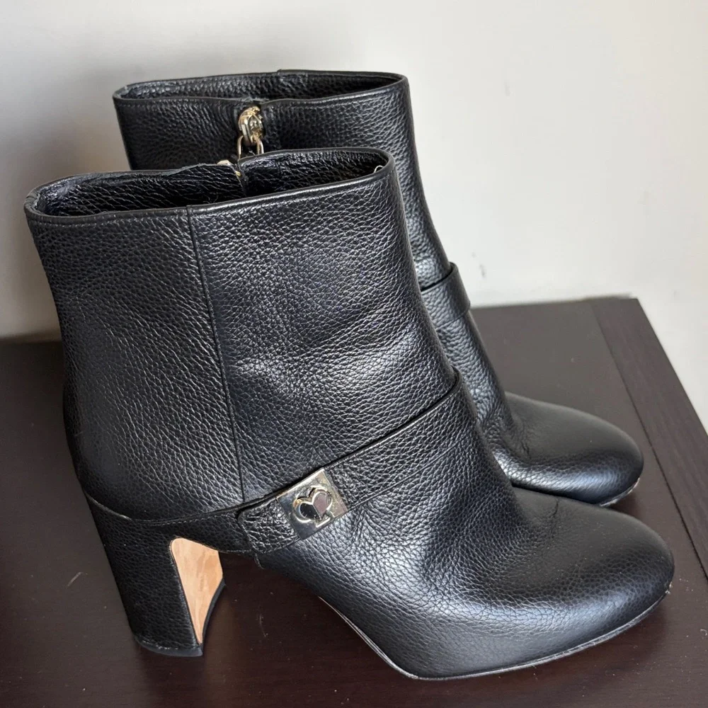 Kate Spade Thatcher Bootie Black Boot mini pebbled leather rounded closed toe 8